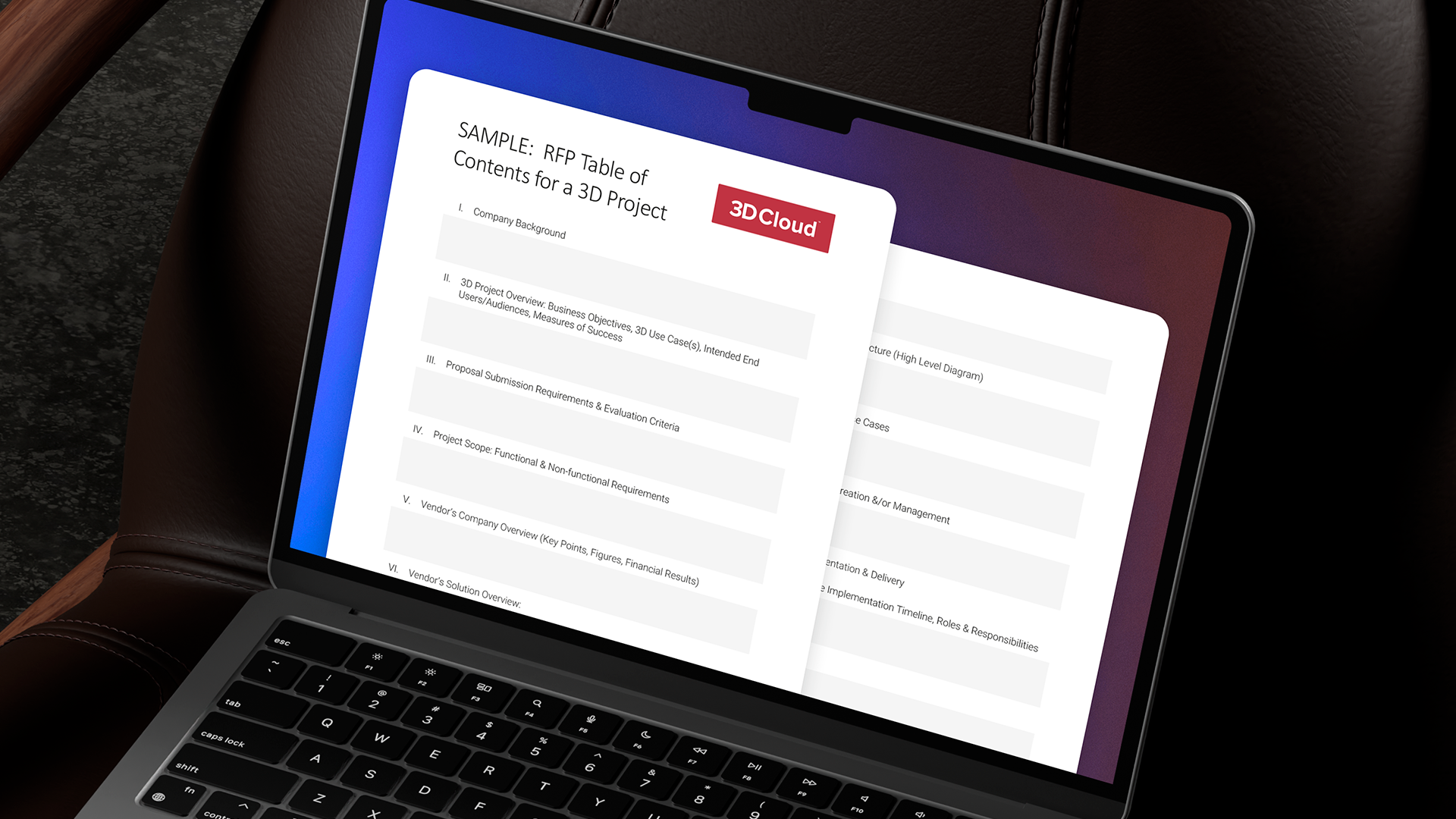 RFP Table of Contents for 3D Projects