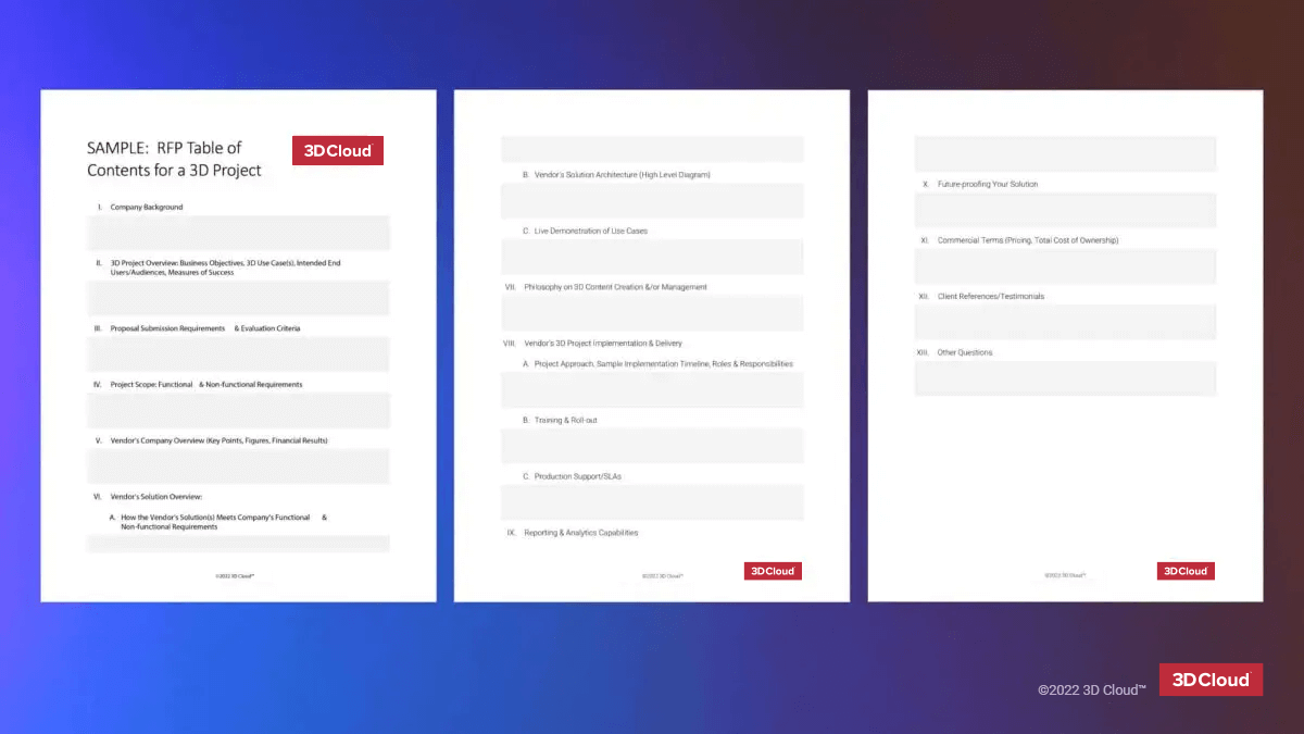 RFP Table of Contents for 3D Projects