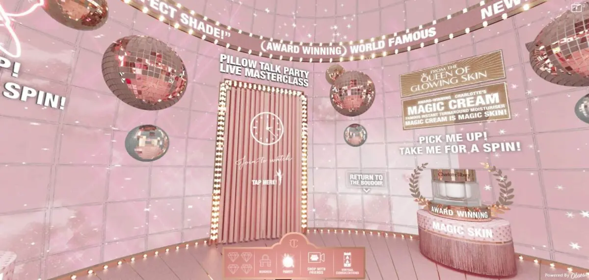 Charlotte Tilbury Virtual Reality Store, featuring “Shop with friends,” where you and your friends can shop together in a virtual store.