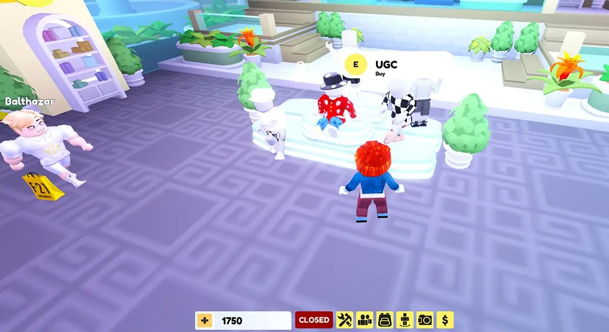 User interacts in the Forever 21 Virtual Store on Roblox. 