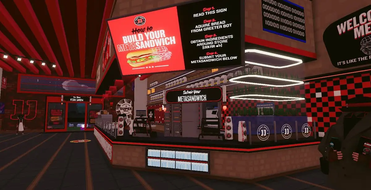 Jimmy John’s restaurant on Decentraland where you can build a “Metasandwich.”