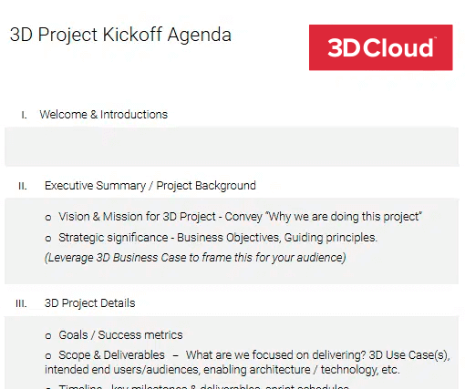 Sample 3D Project Agenda