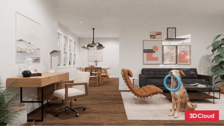 3D Pet in Living Space Rendering
