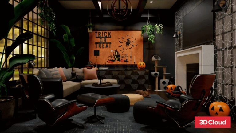 3D Rendering of Halloween Interior Living Space 3D Rendering of Halloween Interior Living Space