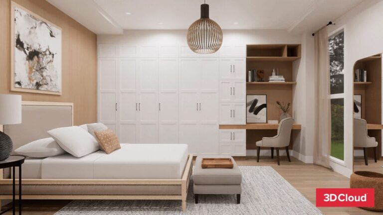 HD Bedroom Rendering with Wardrobe HD Bedroom Rendering with Wardrobe
