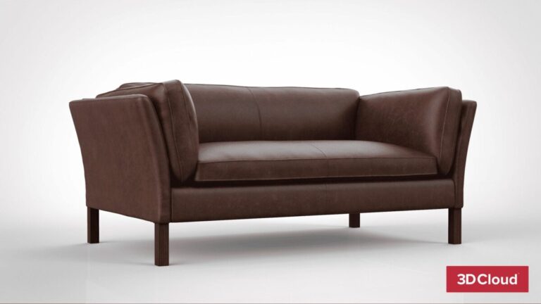 Product Rendering of a brown leather couch