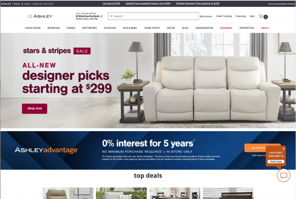 Ashley Furniture home page