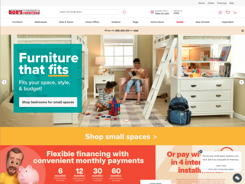 Bobs Discount Furniture home page