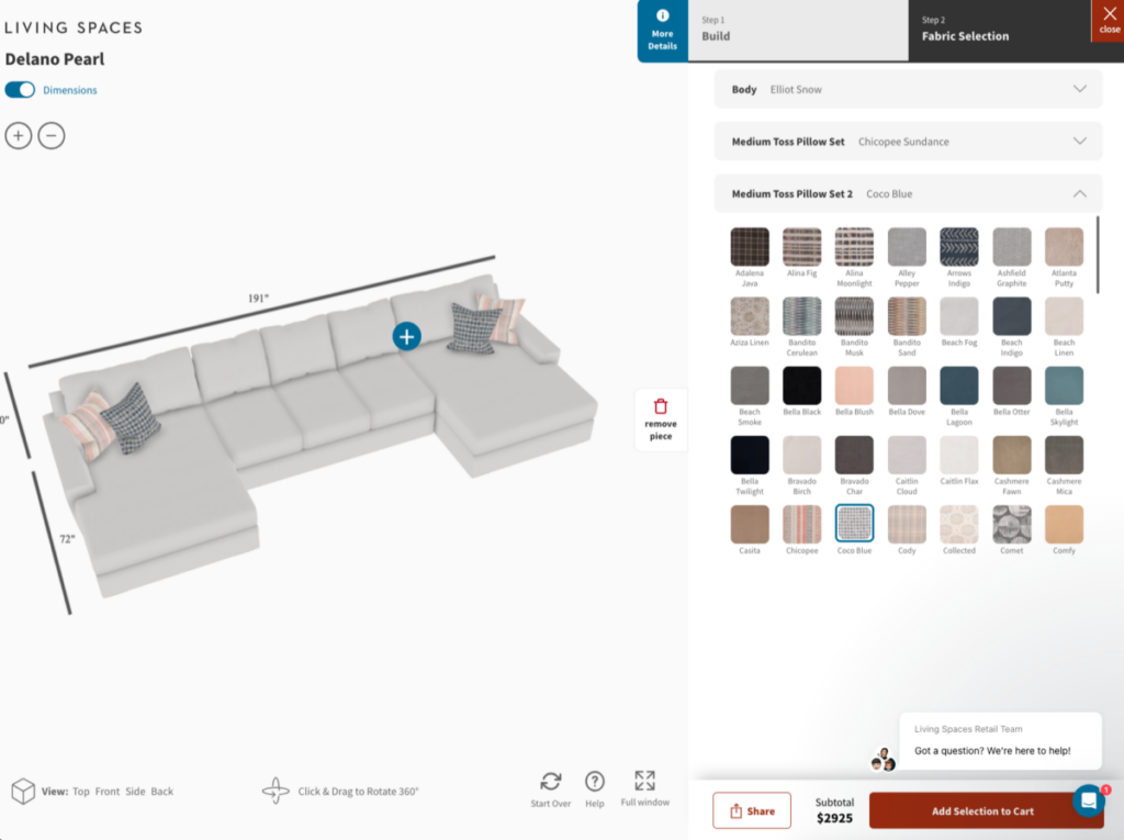 Living Spaces sectional builder