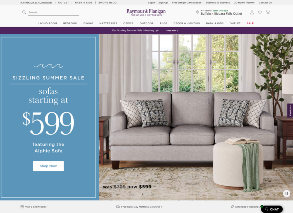 Raymour and Flannigan furniture home page