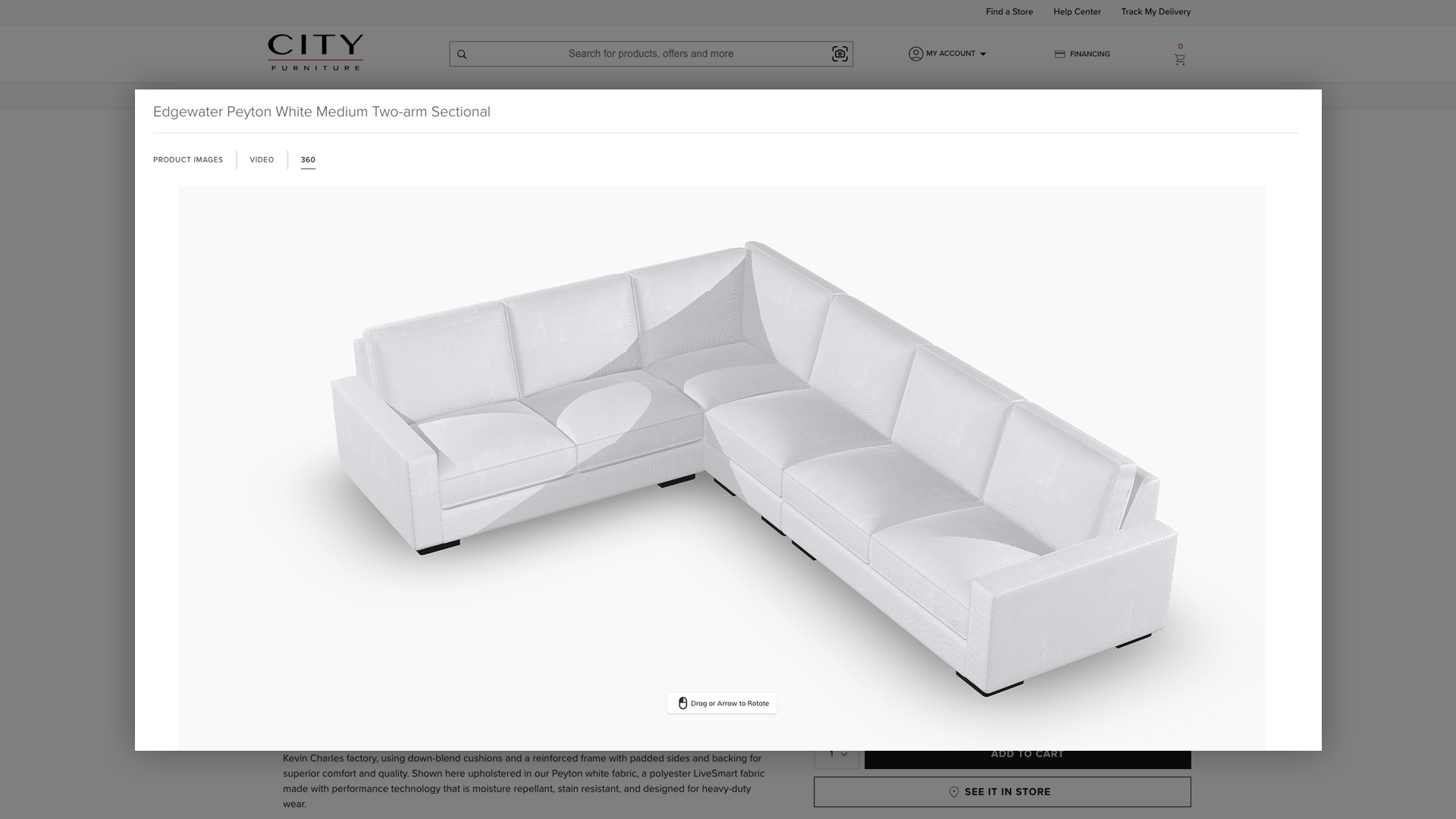 CITY Furniture, one of America's Top 20 furniture retailers, has taken the next step to redefine the future of the furniture shopping experience with a suite of leading 3D tools, now live on CITYFurniture.com. Powered by 3D Cloud, these experiences make shopping more intuitive, engaging, and efficient at scale.  With the recently launched 3D Cloud 360 Spins, WebAR, and CITY Furniture 3D Room Planner, customers can: Explore products from any angle with interactive 360 spins. See furniture in their space with WebAR augmented reality. Design entire rooms in 3D using the CITY Furniture 3D Room Planner. These immersive tools are already driving higher engagement, with an 89% interaction rate on CITY's 360 Spins and 57% of CITY Furniture Room Planner users saving their projects for future purchases.  "Scaling 3D content is challenging, and having the right partner makes all the difference. 3D Cloud knows how to deliver." - Andrew Koenig, CEO of CITY Furniture Try it yourself! Visit the Edgewater Peyton White Medium Two-arm Sectional product page to explore these features in action. Read the full press release: CITY Furniture and 3D Cloud Redefine the Future of Furniture Shopping