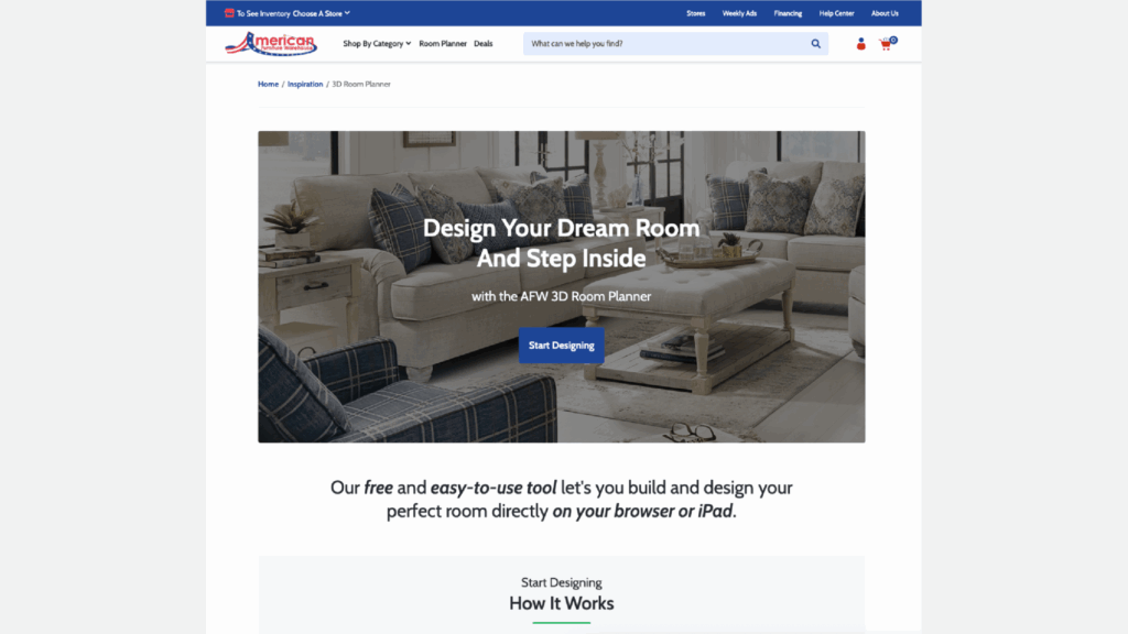 American Furniture Warehouse 3D room planner