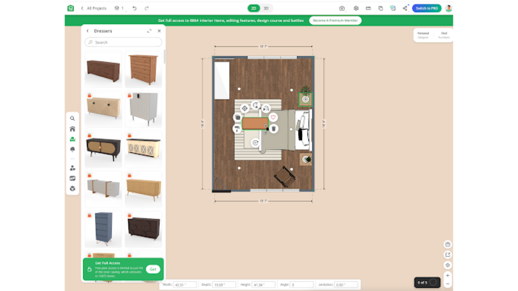 Planner 5D AI move furniture