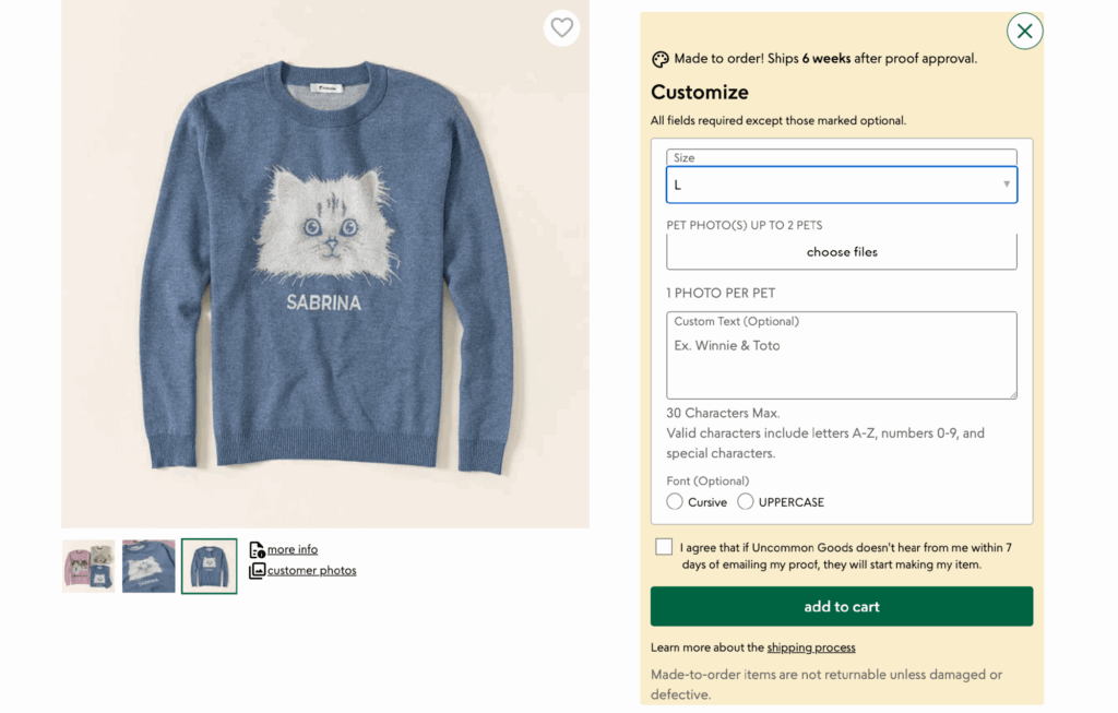 Uncommon Goods Product Configurator