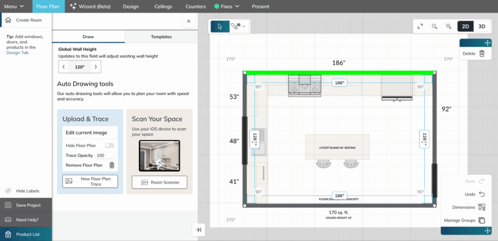 3D Cloud floor plan trace in use