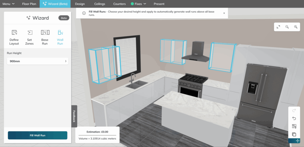 3D Cloud kitchen wall fill in use