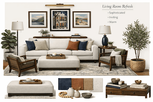 AI room planner Copilot living room mood board