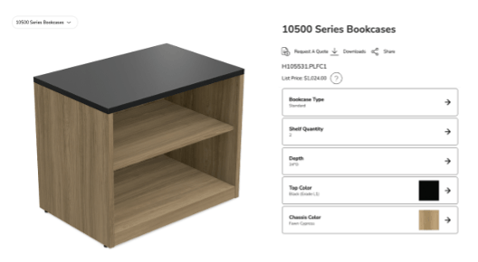 HNI product configurator that allows dealers to request a quote with ease