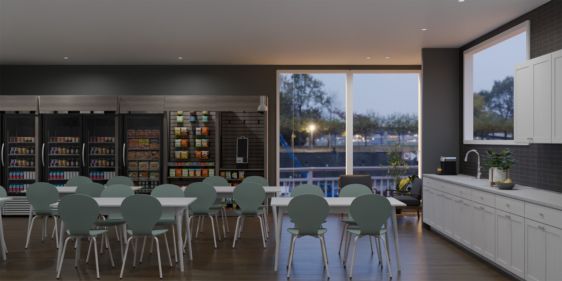 Leading Food Service 3D rendering of eating area Leading Food Service 3D rendering of eating area